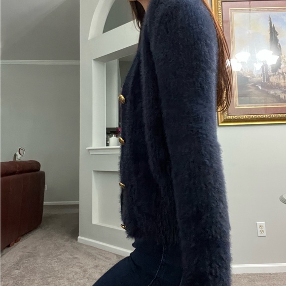 NWOT Navy Blue Furry Gold Button Banana Republic Cardigan - Picture 4 of 5